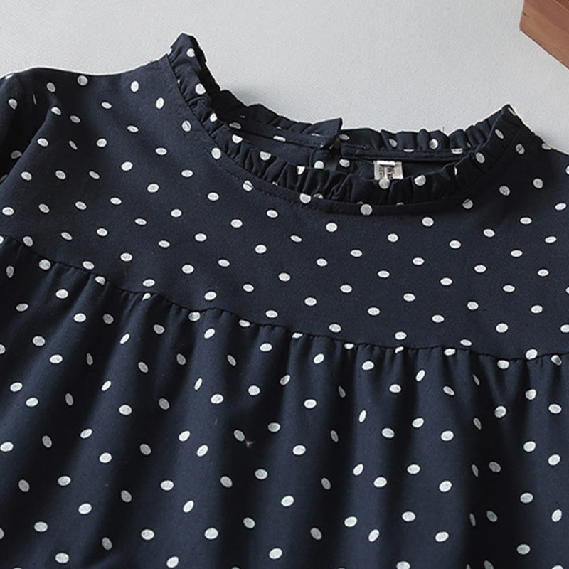 Buddha Stones Spring Dot Pattern Ruffle Crew Neck Long Sleeve Cotton Linen Midi Dress With Pockets - image 13