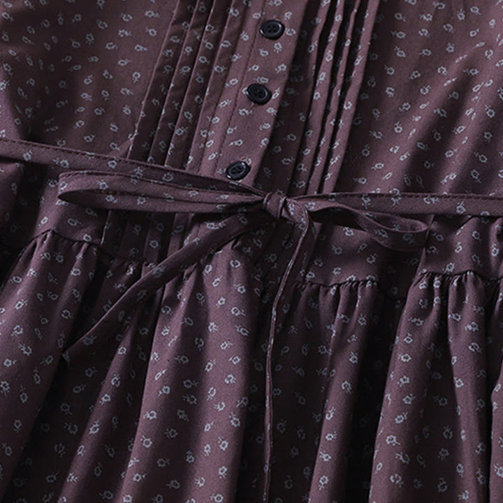 Buddha Stones Printing Floral Pattern Accordion Pleats Design Cotton Linen Midi Dress With Pockets - image 11