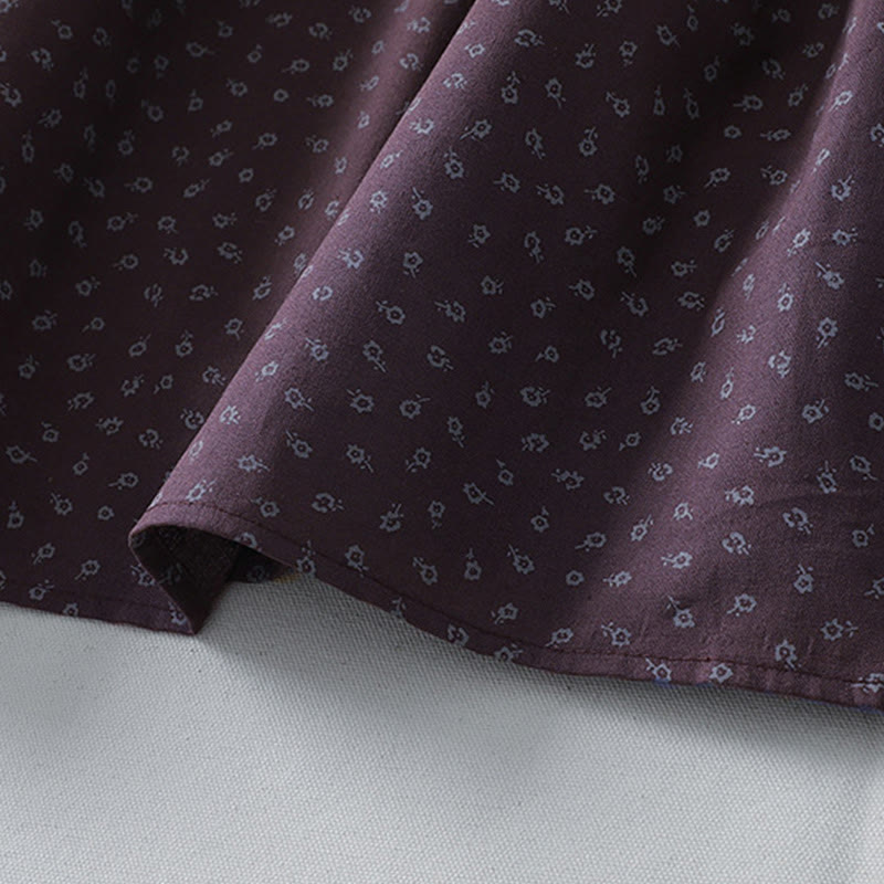 Buddha Stones Printing Floral Accordion Pleats Cotton Linen Long Sleeve Midi Dress With Pockets - image 15