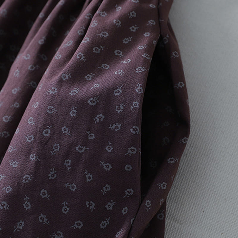 Buddha Stones Printing Floral Accordion Pleats Cotton Linen Long Sleeve Midi Dress With Pockets - image 13