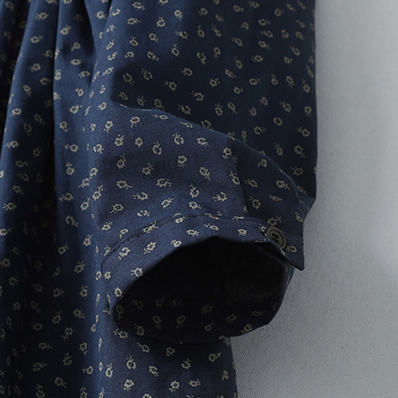 Buddha Stones Printing Floral Accordion Pleats Cotton Linen Long Sleeve Midi Dress With Pockets - image 4