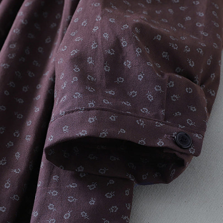 Buddha Stones Printing Floral Accordion Pleats Cotton Linen Long Sleeve Midi Dress With Pockets - image 12