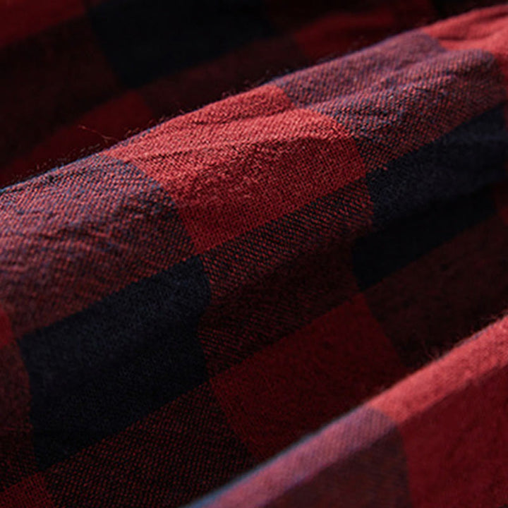 Buddha Stones Casual Contrast Color Plaid Buttons Design Cotton Linen Midi Dress With Pockets - image 17