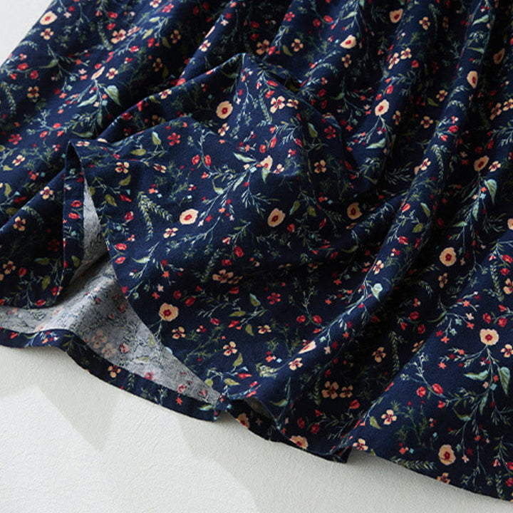 Buddha Stones Ethnic Printing Floral Lace-Up Design Long Sleeve Cotton Linen Midi Dress - image 7