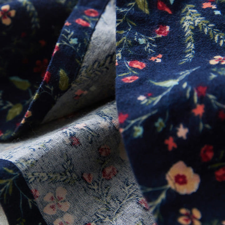 Buddha Stones Ethnic Printing Floral Lace-Up Design Long Sleeve Cotton Linen Midi Dress - image 5