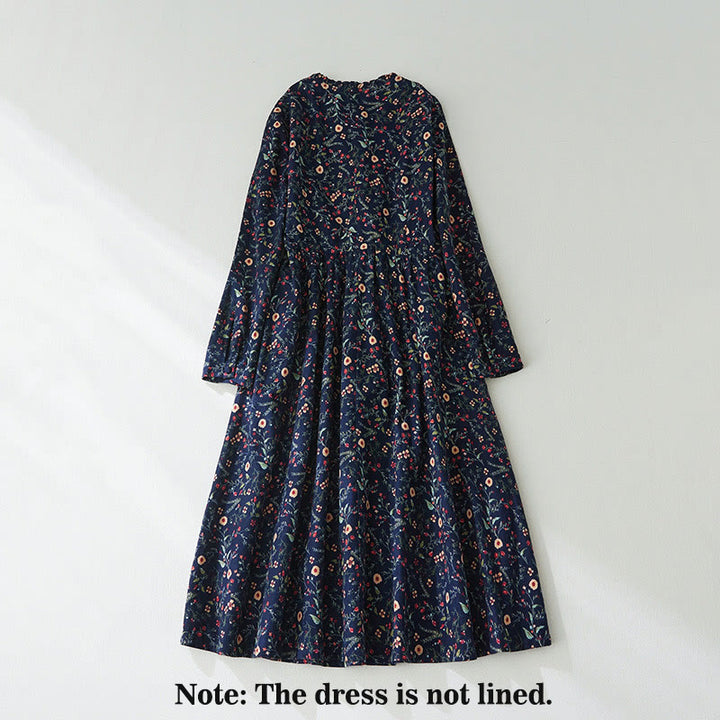 Buddha Stones Ethnic Printing Floral Lace-Up Design Cotton Linen Midi Dress - image 2