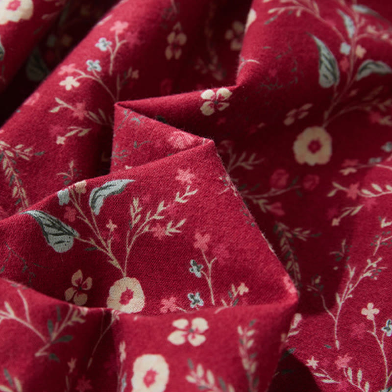 Buddha Stones Ethnic Printing Floral Lace-Up Design Long Sleeve Cotton Linen Midi Dress - image 12