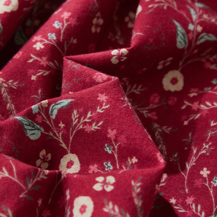 Buddha Stones Ethnic Printing Floral Lace-Up Design Long Sleeve Cotton Linen Midi Dress - image 12