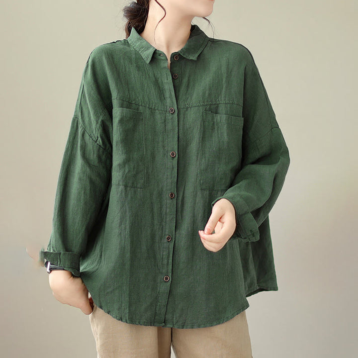 Buddha Stones Casual Plain Women's Cotton Linen Long Sleeve Shirt - image 1