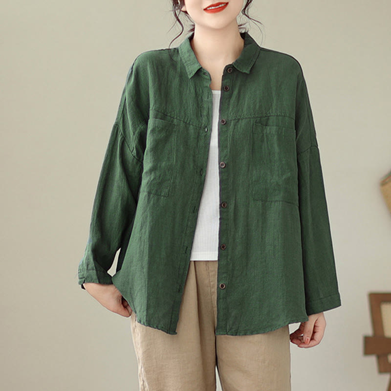 Buddha Stones Casual Plain Women's Cotton Linen Long Sleeve Shirt - image 2