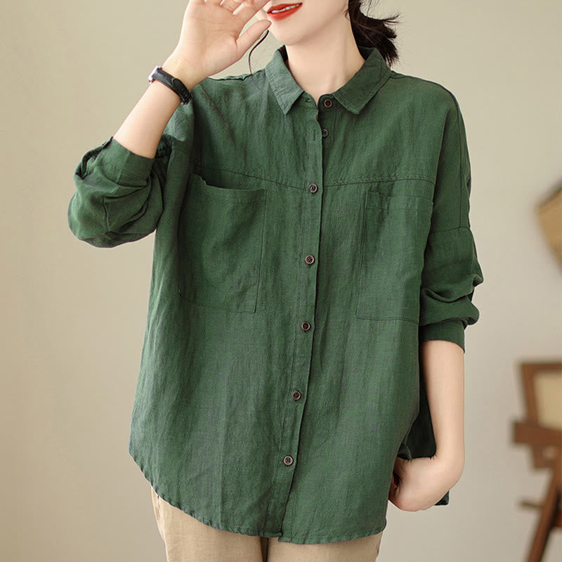 Buddha Stones Casual Plain Women's Cotton Linen Long Sleeve Shirt - image 5