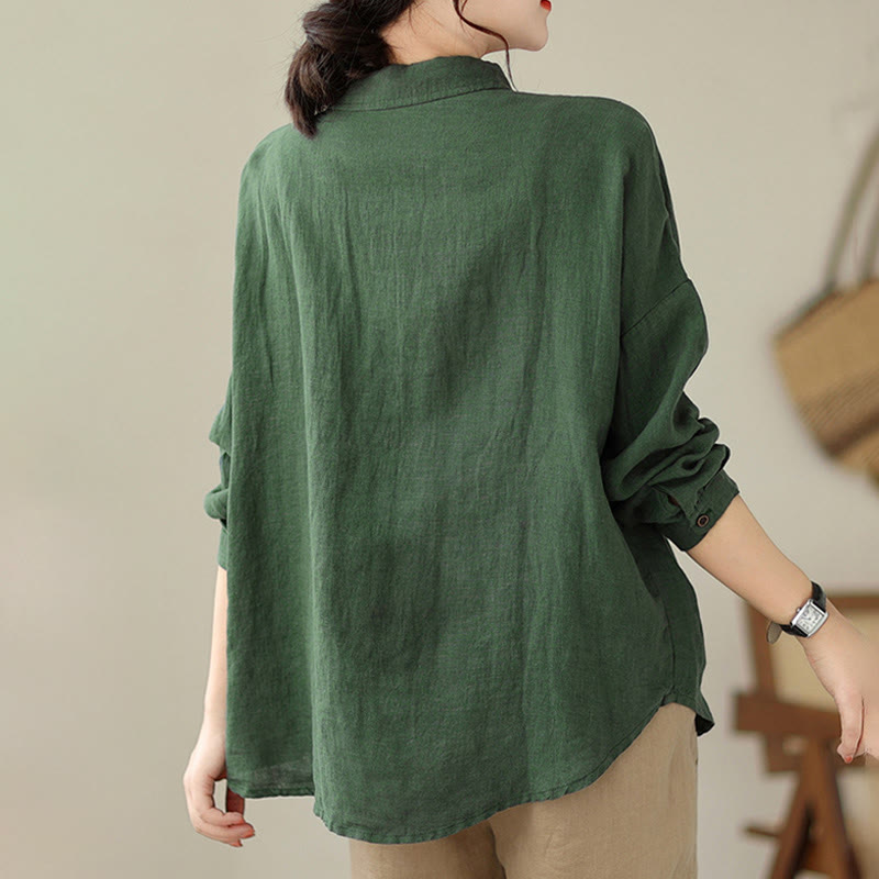 Buddha Stones Casual Plain Women's Cotton Linen Long Sleeve Shirt - image 3