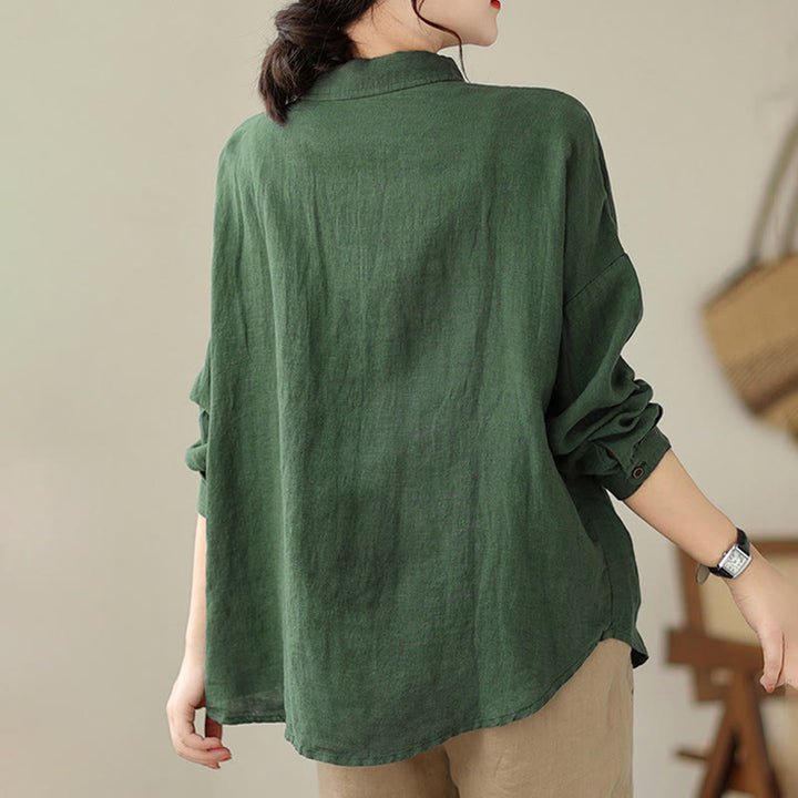 Buddha Stones Casual Plain Women's Cotton Linen Long Sleeve Shirt - image 3