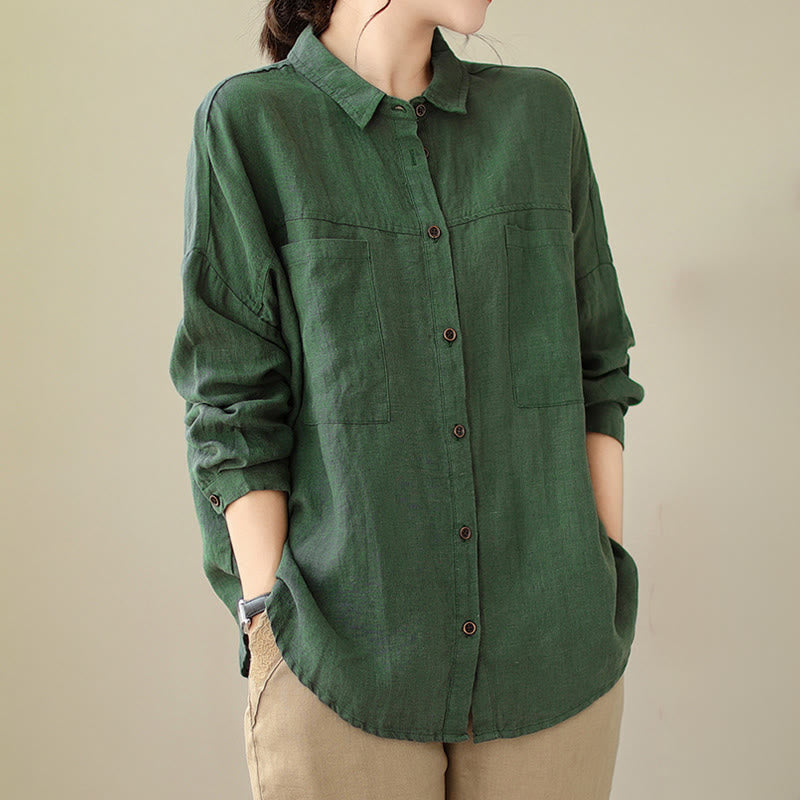 Buddha Stones Casual Plain Women's Cotton Linen Long Sleeve Shirt - image 4
