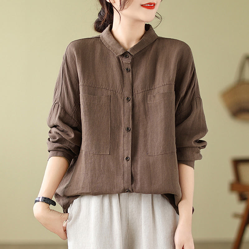 Buddha Stones Casual Plain Women's Cotton Linen Long Sleeve Shirt - image 10