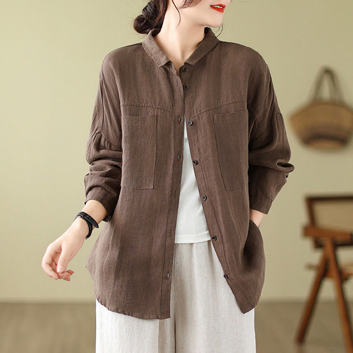 Buddha Stones Casual Plain Women's Cotton Linen Long Sleeve Shirt - image 8
