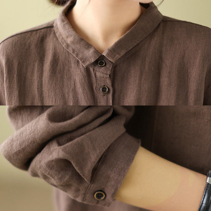 Buddha Stones Casual Plain Women's Cotton Linen Long Sleeve Shirt - image 13