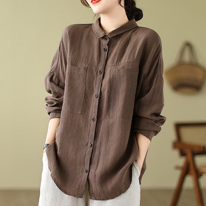 Buddha Stones Casual Plain Women's Cotton Linen Long Sleeve Shirt - image 11