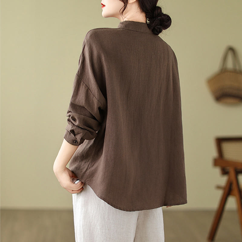 Buddha Stones Casual Plain Women's Cotton Linen Long Sleeve Shirt - image 12