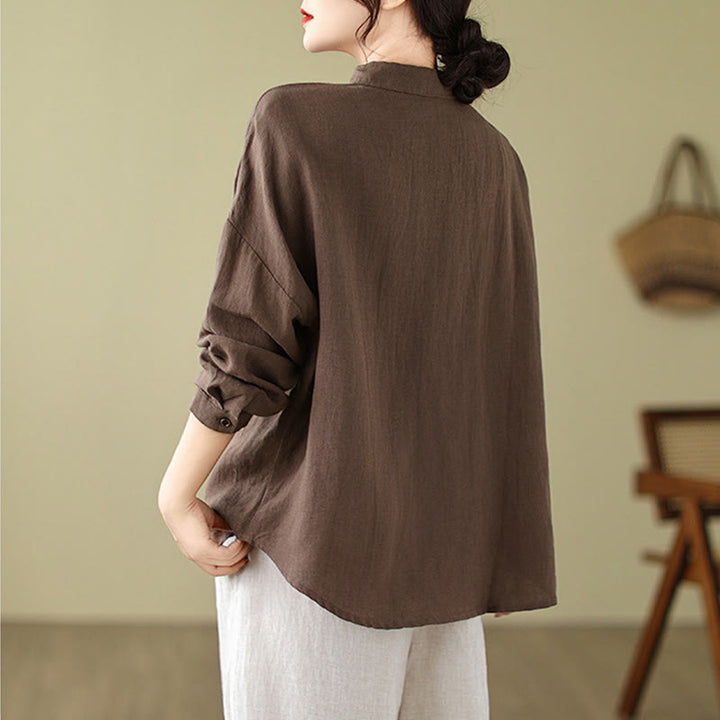 Buddha Stones Casual Plain Women's Cotton Linen Long Sleeve Shirt - image 12