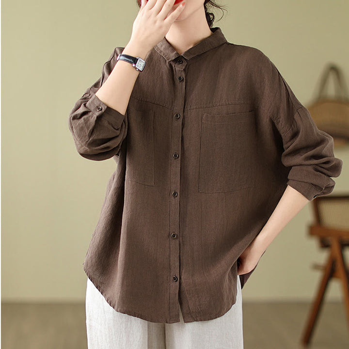 Buddha Stones Casual Plain Women's Cotton Linen Long Sleeve Shirt - Sienna - US14，UK/AU18，EU46 (2XL) - image 7