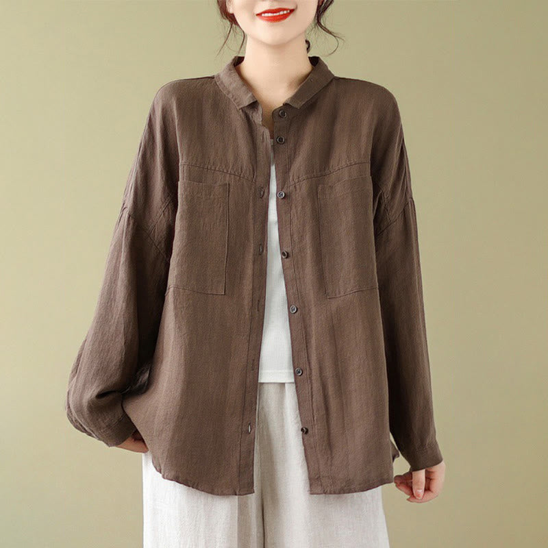 Buddha Stones Casual Plain Women's Cotton Linen Long Sleeve Shirt - image 9