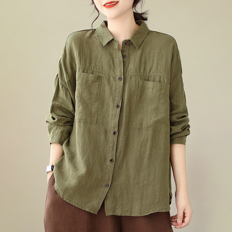 Buddha Stones Casual Plain Women's Cotton Linen Long Sleeve Shirt - image 17