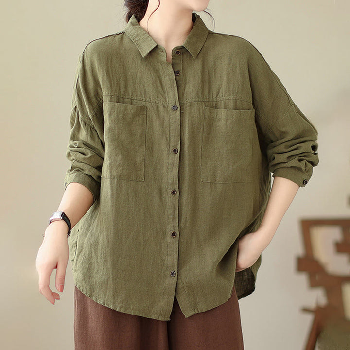 Buddha Stones Casual Plain Women's Cotton Linen Long Sleeve Shirt - image 21