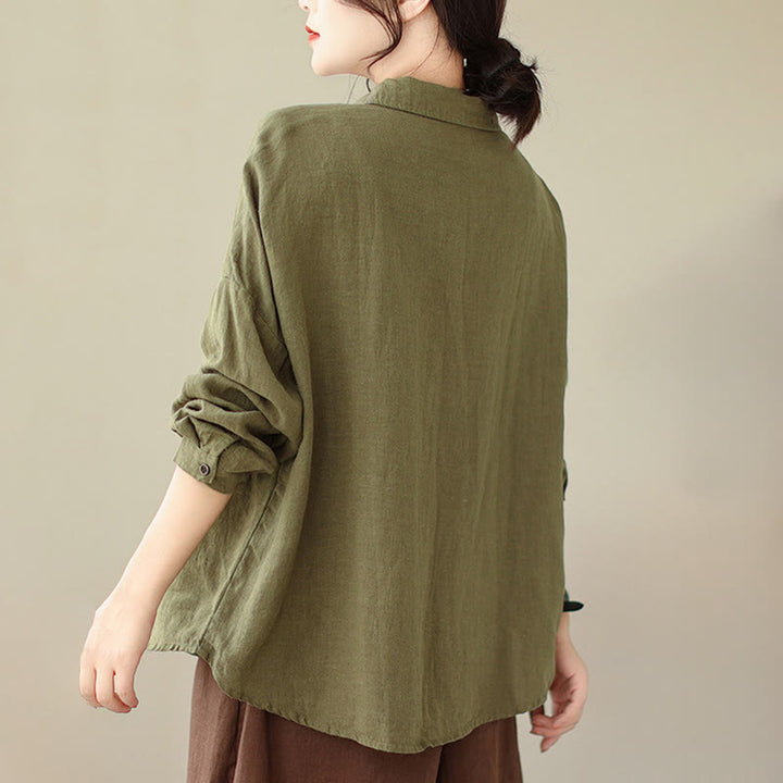 Buddha Stones Casual Plain Women's Cotton Linen Long Sleeve Shirt - image 19