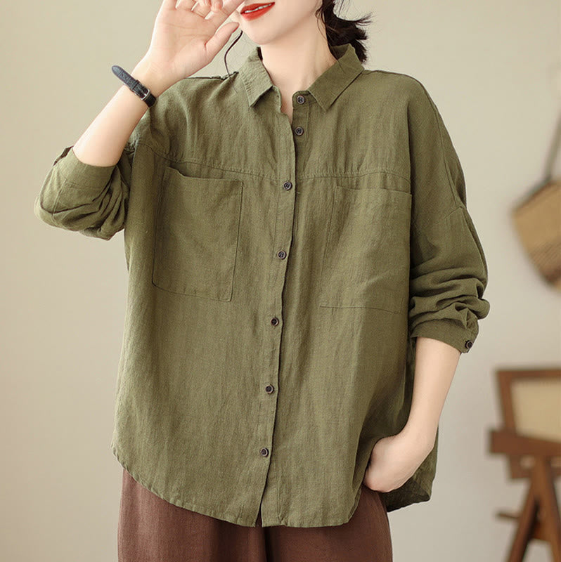 Buddha Stones Casual Plain Women's Cotton Linen Long Sleeve Shirt - image 20