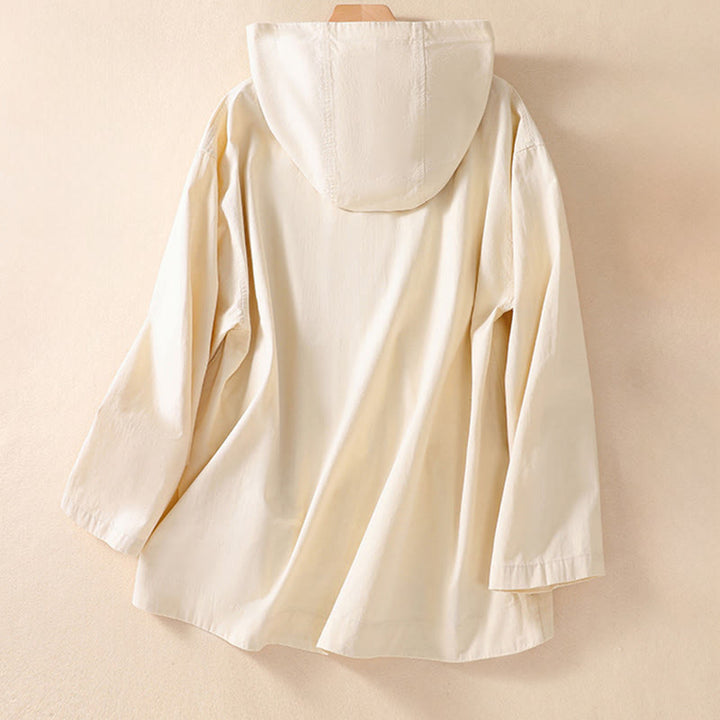 Buddha Stones Pure Color Hooded Women's Long Sleeve Cotton Jacket With Pockets - image 7