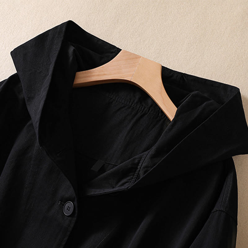 Buddha Stones Pure Color Hooded Women's Long Sleeve Cotton Jacket With Pockets - image 10