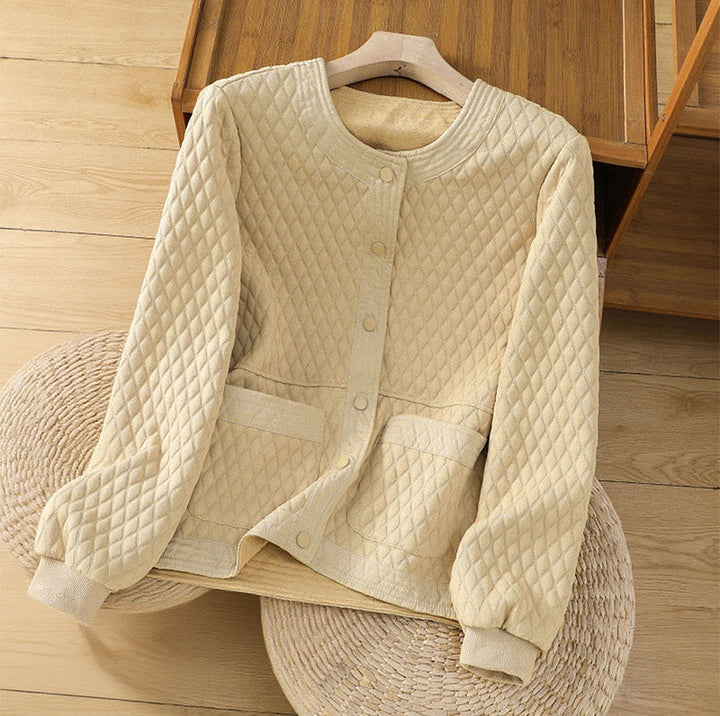 Buddha Stones Retro Plain Women's Cotton Long Sleeve Jacket With Pockets - LemonChiffon - US12，UK/AU16，EU44 (3XL) - image 0