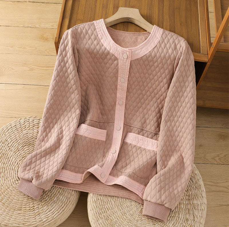Buddha Stones Retro Plain Women's Cotton Jacket With Pockets - LightPink - US12，UK/AU16，EU44 (3XL) - image 8