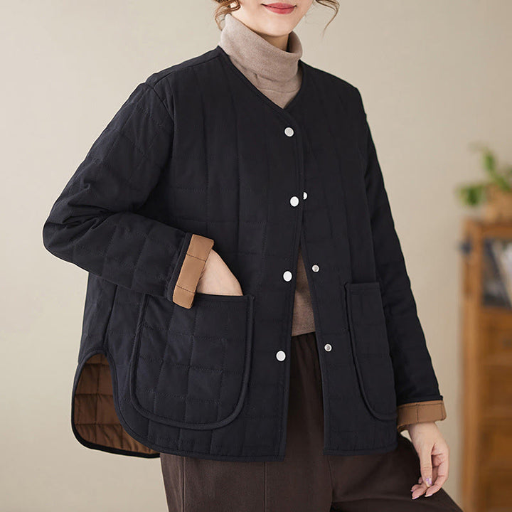 Buddha Stones Retro Plain Women's Thick Cotton Long Sleeve Coat Jacket With Pockets - image 2
