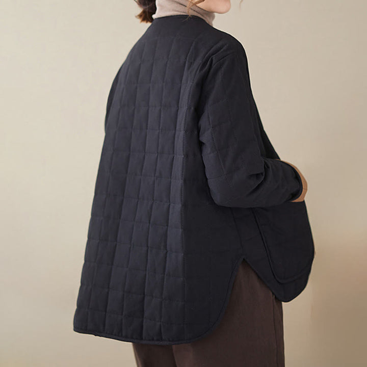 Buddha Stones Retro Plain Women's Thick Cotton Long Sleeve Coat Jacket With Pockets - image 1