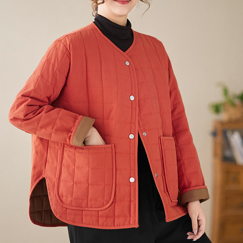 Buddha Stones Retro Plain Women's Thick Cotton Long Sleeve Coat Jacket With Pockets - image 12