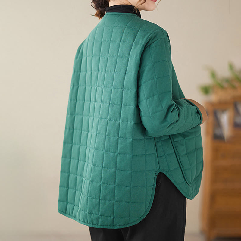 Buddha Stones Retro Plain Women's Thick Cotton Long Sleeve Coat Jacket With Pockets - image 16