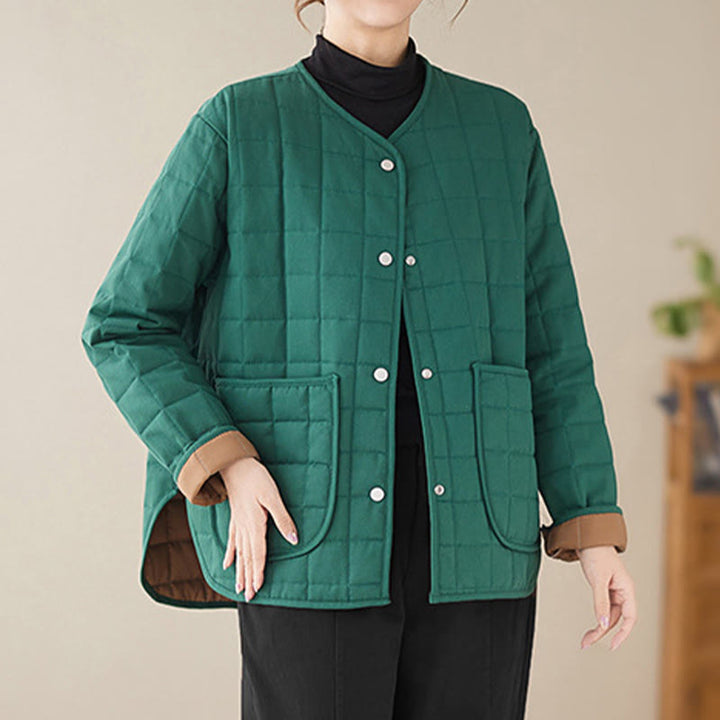 Buddha Stones Retro Plain Women's Thick Cotton Coat Jacket With Pockets - image 16