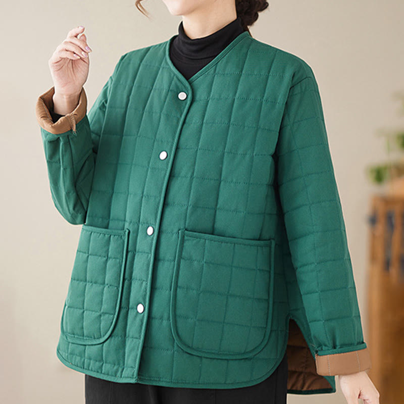 Buddha Stones Retro Plain Women's Thick Cotton Long Sleeve Coat Jacket With Pockets - image 19