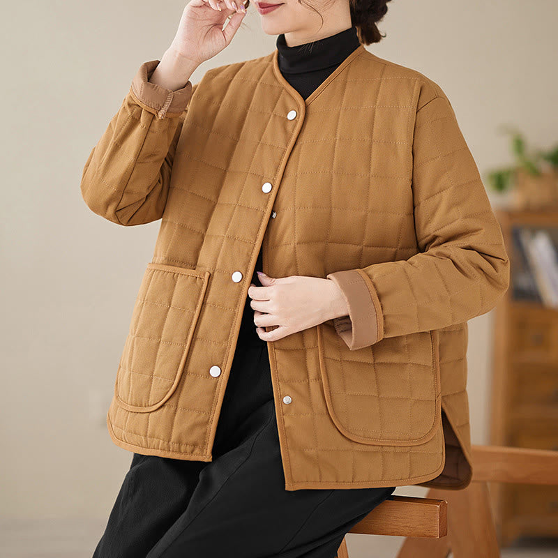 Buddha Stones Retro Plain Women's Thick Cotton Long Sleeve Coat Jacket With Pockets - image 22