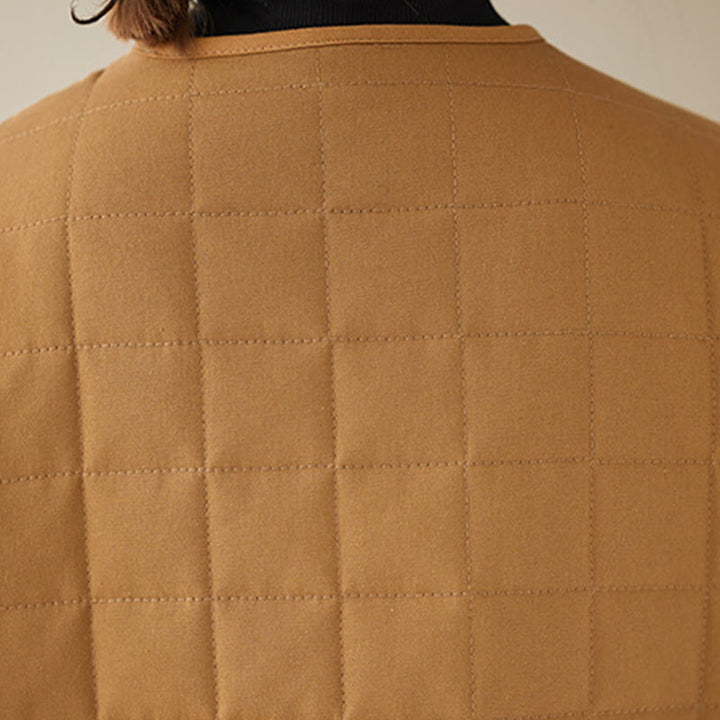 Buddha Stones Retro Plain Women's Thick Cotton Coat Jacket With Pockets - image 32