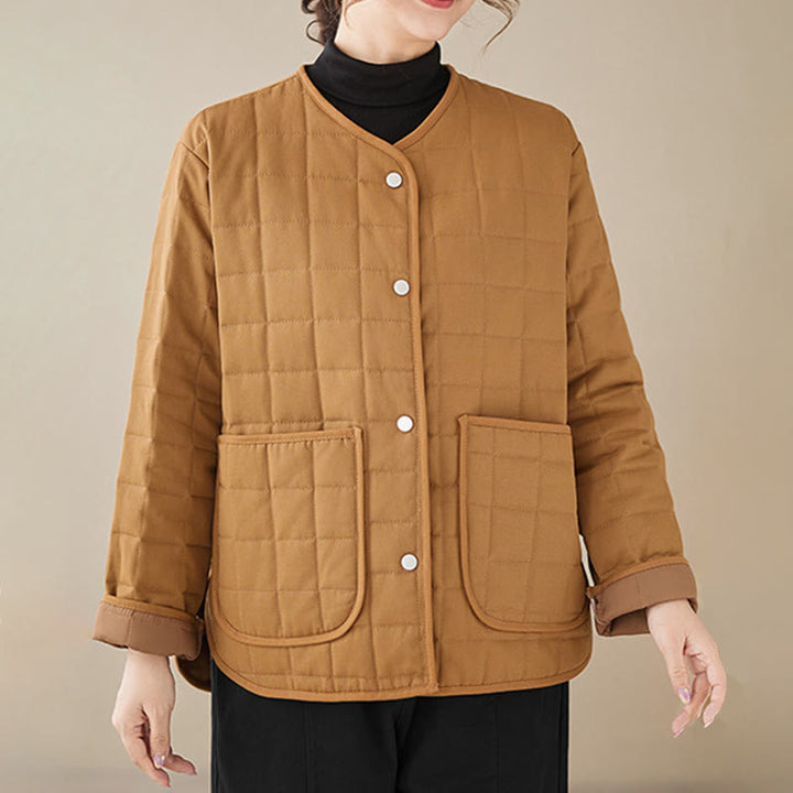 Buddha Stones Retro Plain Women's Thick Cotton Long Sleeve Coat Jacket With Pockets - image 24