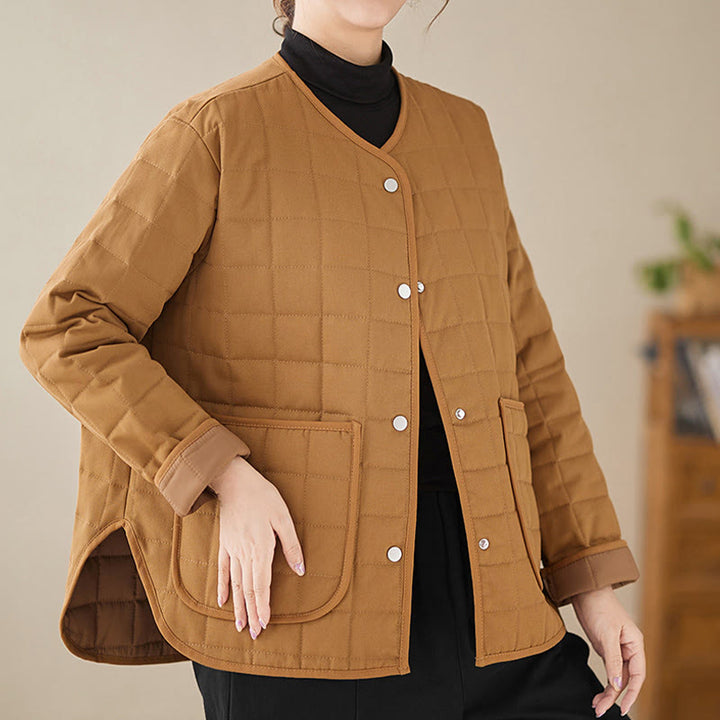 Buddha Stones Retro Plain Women's Thick Cotton Long Sleeve Coat Jacket With Pockets - image 24