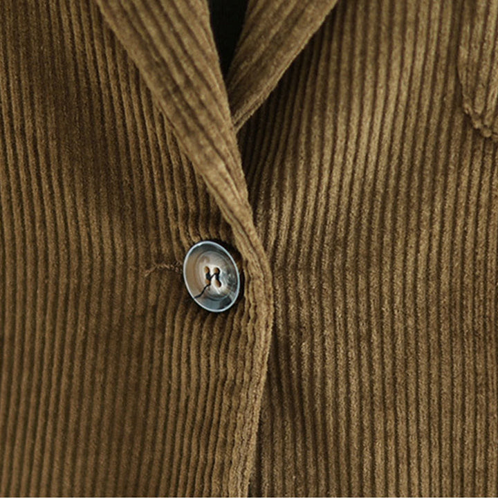 Buddha Stones Retro Plain Women's Cotton Long Sleeve Corduroy Jacket With Pockets - image 8