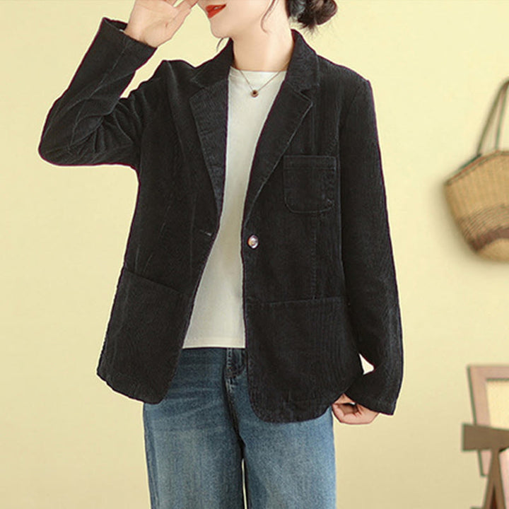 Buddha Stones Retro Plain Women's Cotton Long Sleeve Corduroy Jacket With Pockets - image 26