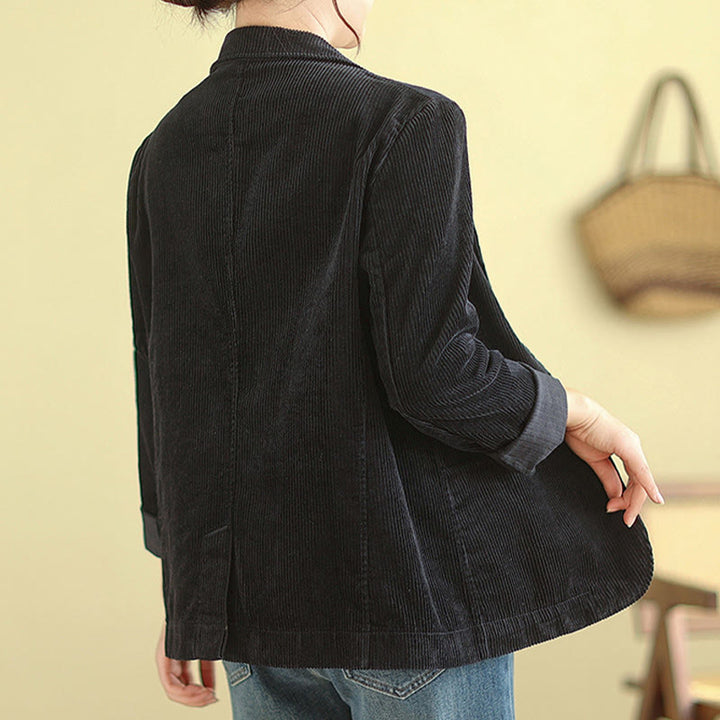 Buddha Stones Retro Plain Women's Long Sleeve Corduroy Jacket With Pockets - image 24