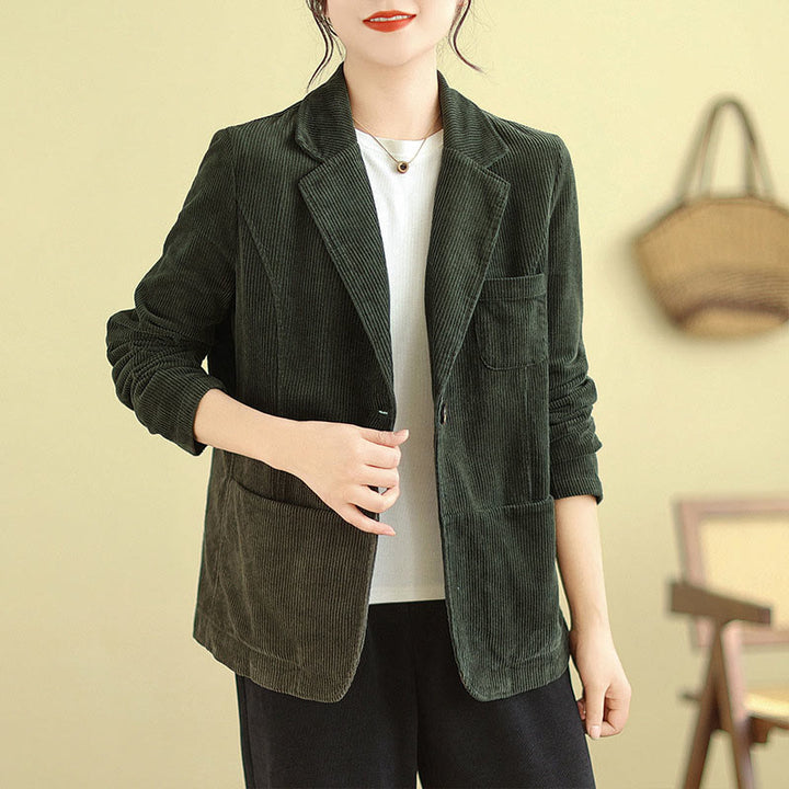 Buddha Stones Retro Plain Women's Long Sleeve Corduroy Jacket With Pockets - image 18