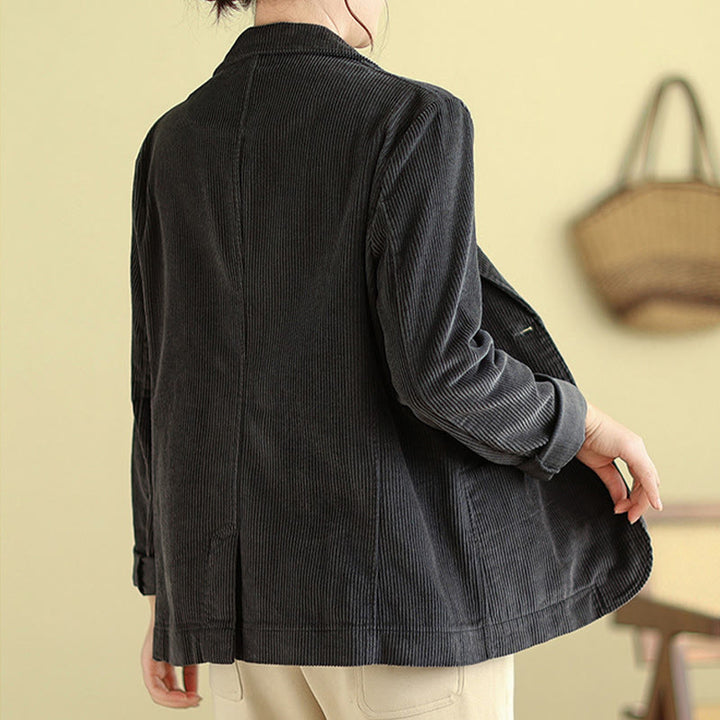 Buddha Stones Retro Plain Women's Cotton Corduroy Blazer Jacket With Pockets - image 16