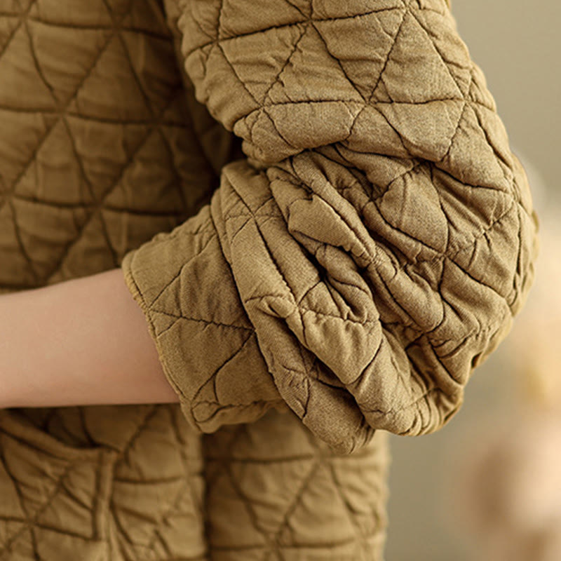 Buddha Stones Retro Rhombic Pattern Women's Acrylic Hooded Jacket With Pockets - image 8